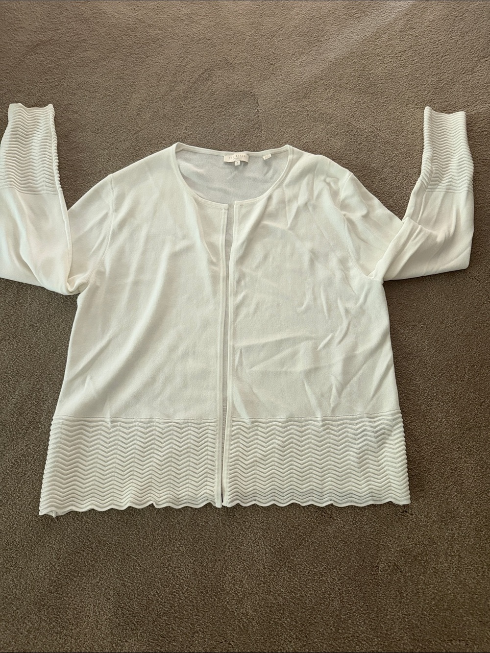 Ted Baker London Cream Open-Front Knit Cardigan with Chevron Hem